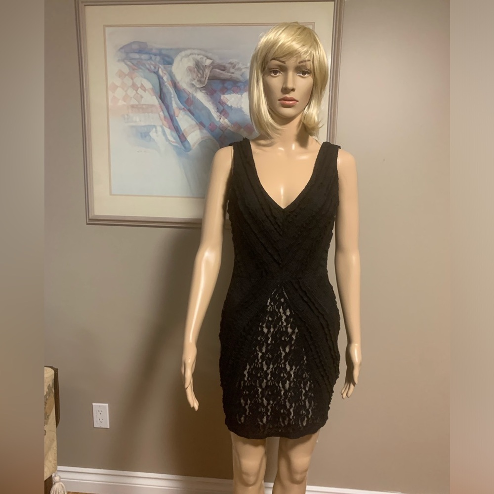 Guess Los Angeles Black Lacy Dress Fully Lined Size Small